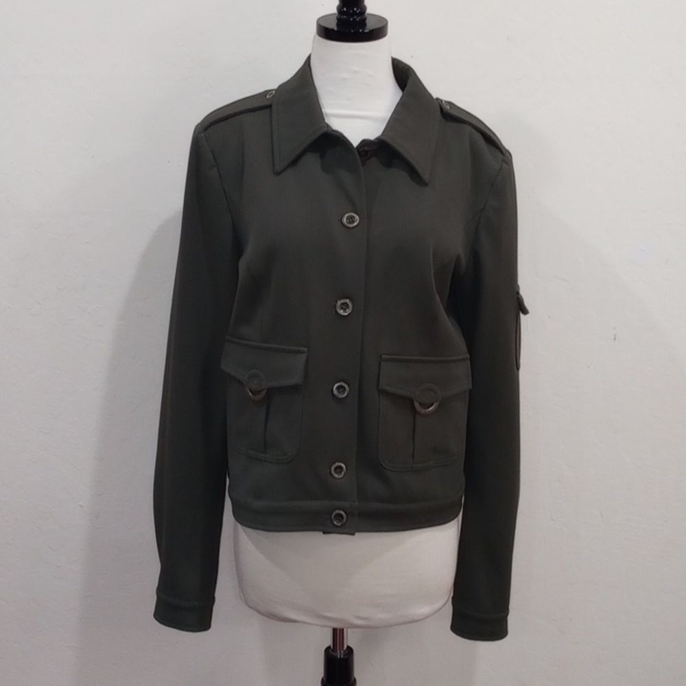 Roccobarocco Jeans Vintage Olive Green Italian Knit Cropped Military Jacket - 14